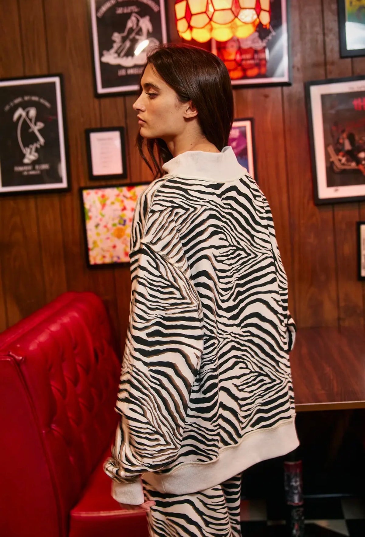Zebra-Patterned Mock-Neck Sweatshirt