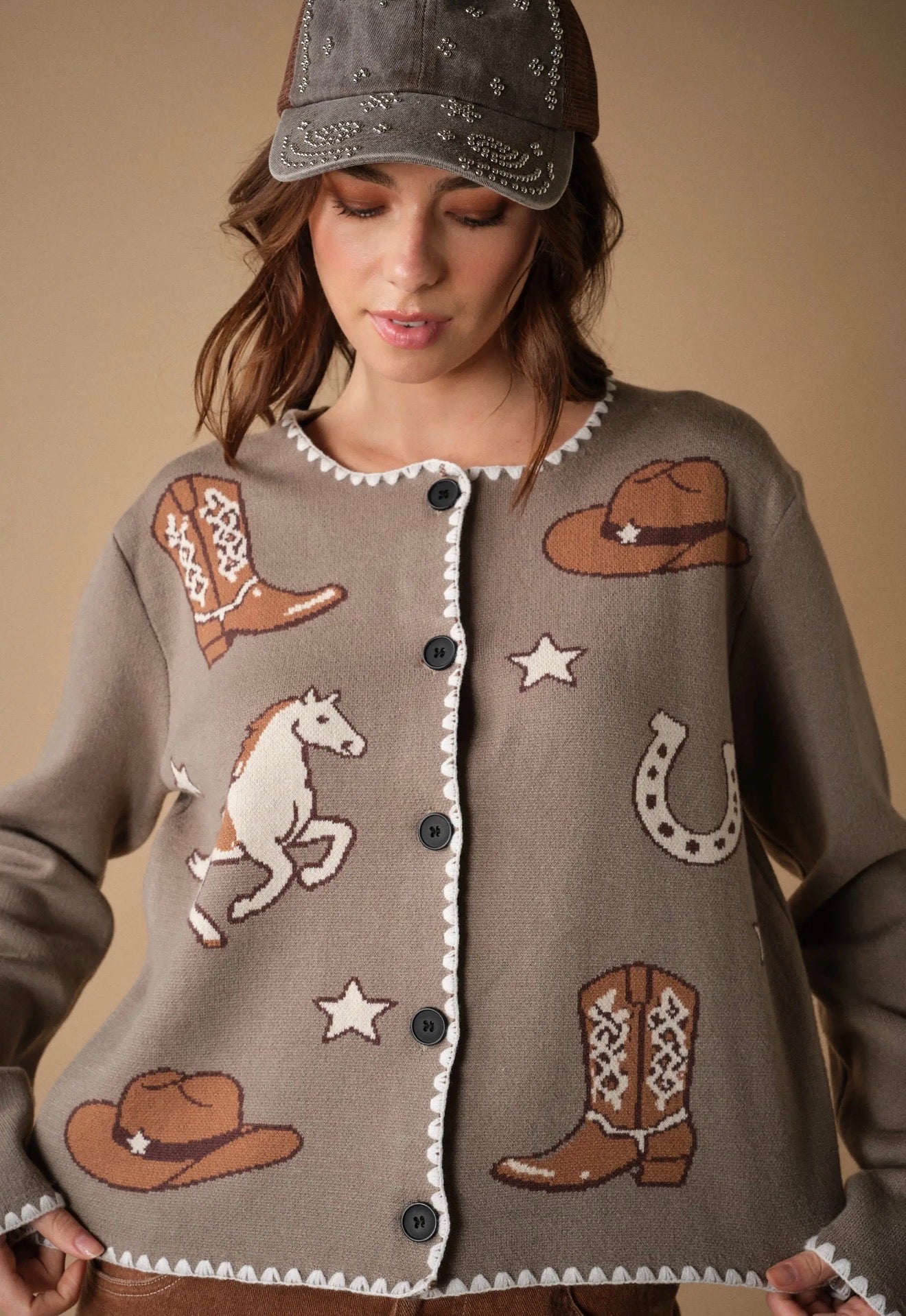 Western Horse & Cowboy
Sweater Cardigan - Sage