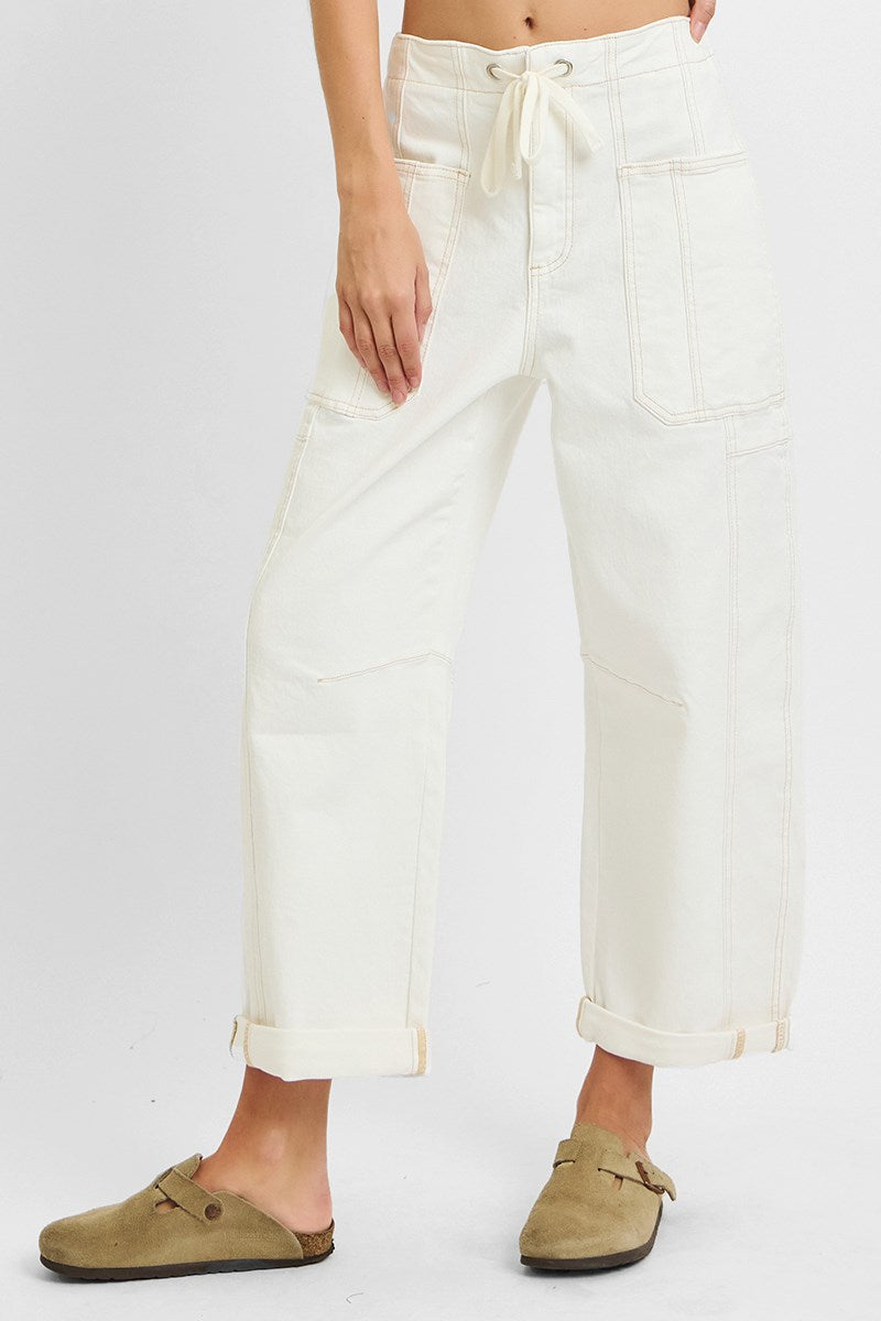 Risen Cream Cargo Barrel Pants