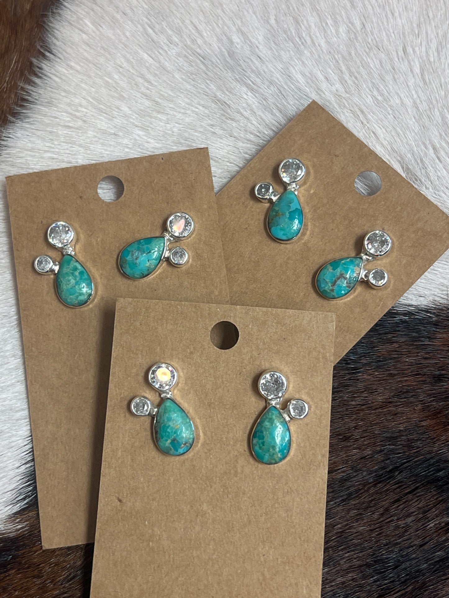Turquoise Tear Drop CZ Post Earrings
