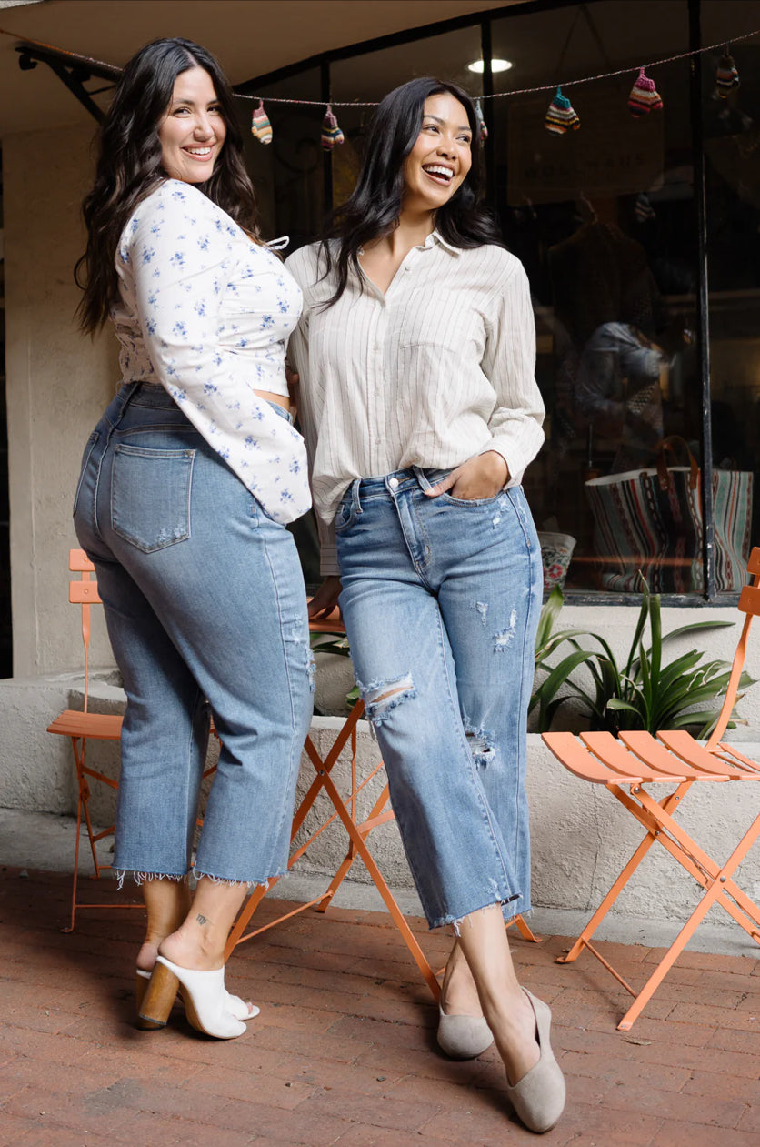 Celeste High Rise With Distressed Crop Wide Leg