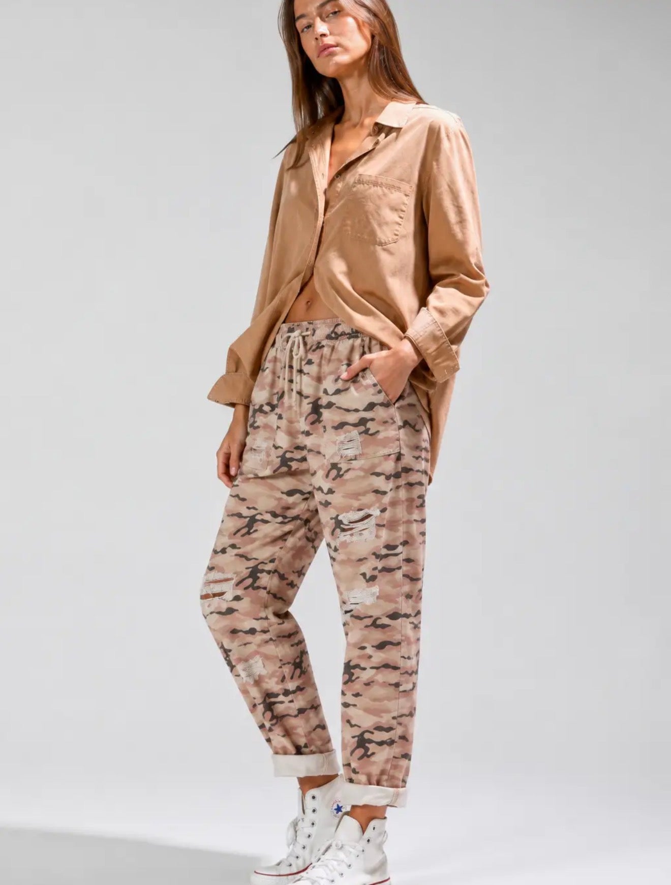 Distressed Detail Camo Pants.