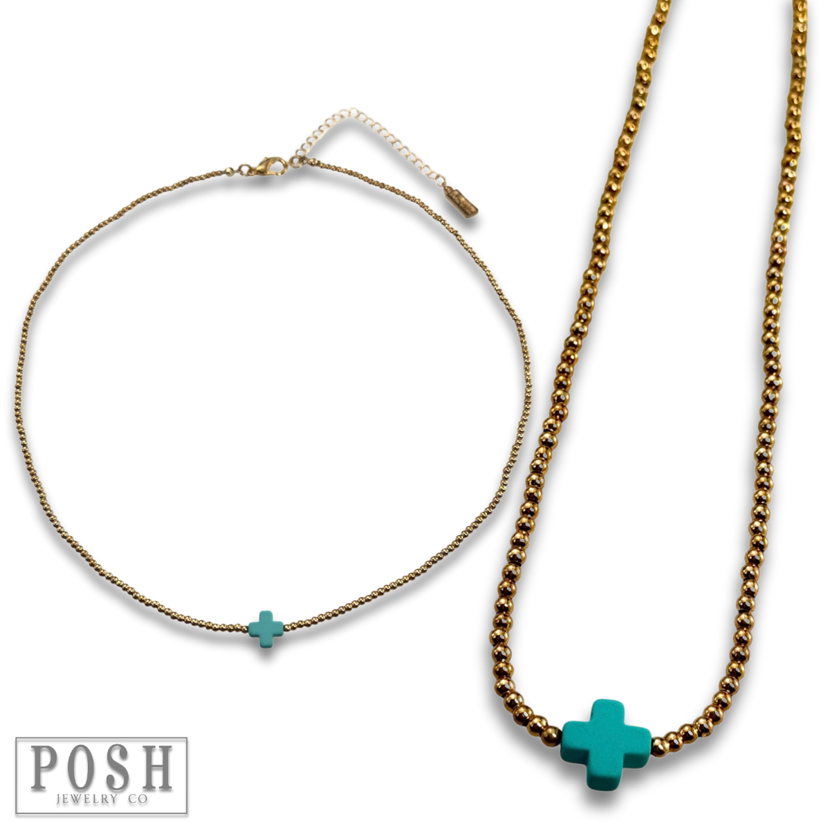 Bead chain cross layering necklace