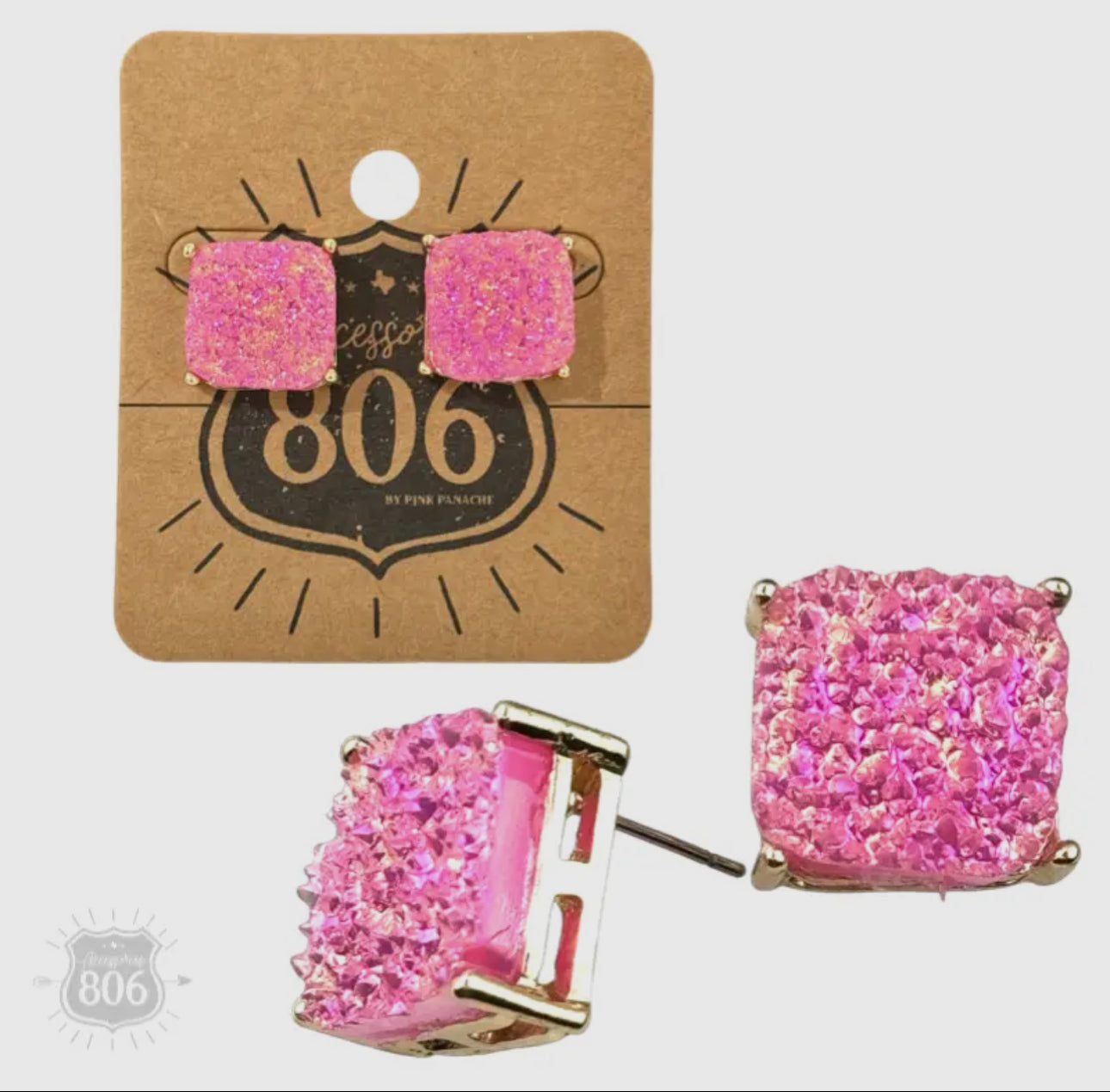 Square Iridescent Druzy Post Earring