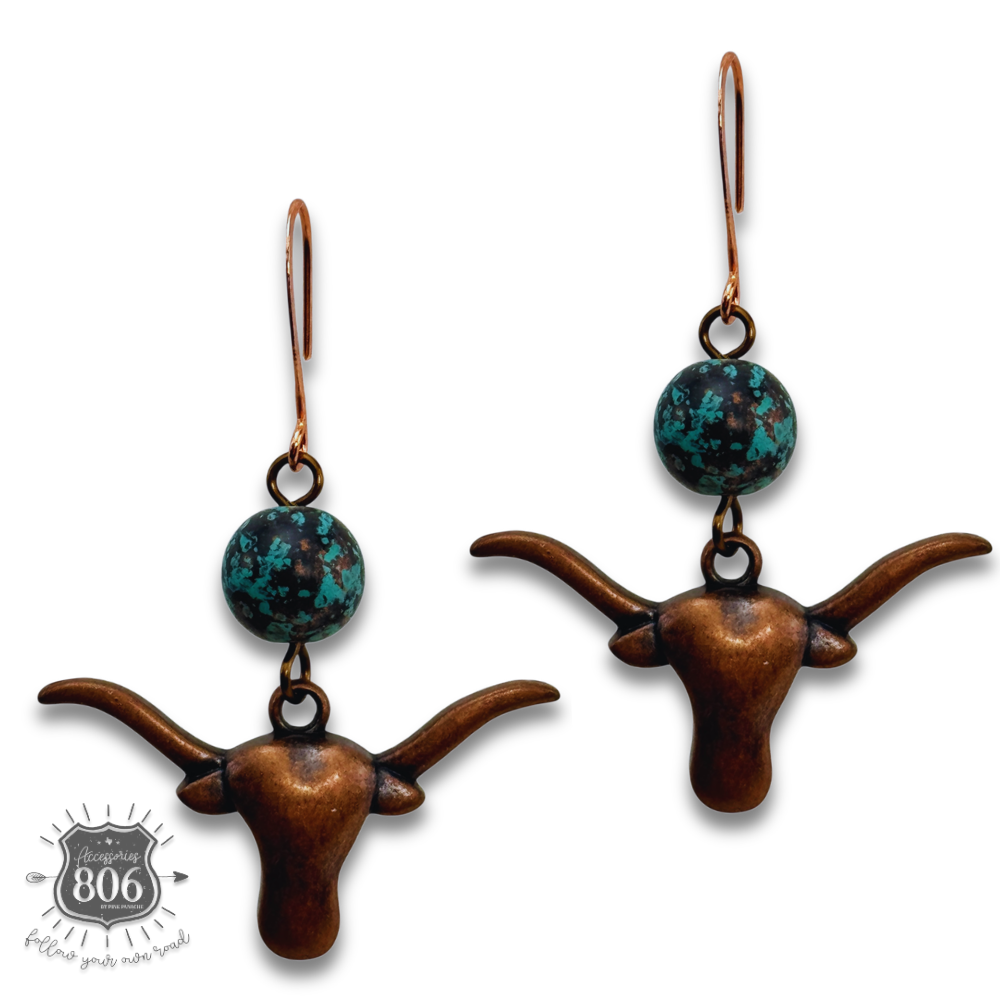 Western copper longhorn earring