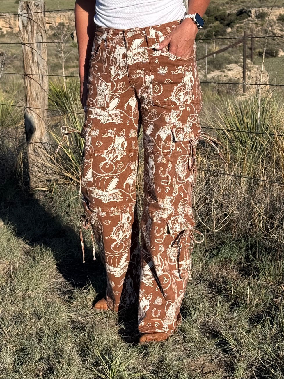 Ranch Roundup Western Print Wide Leg Jeans