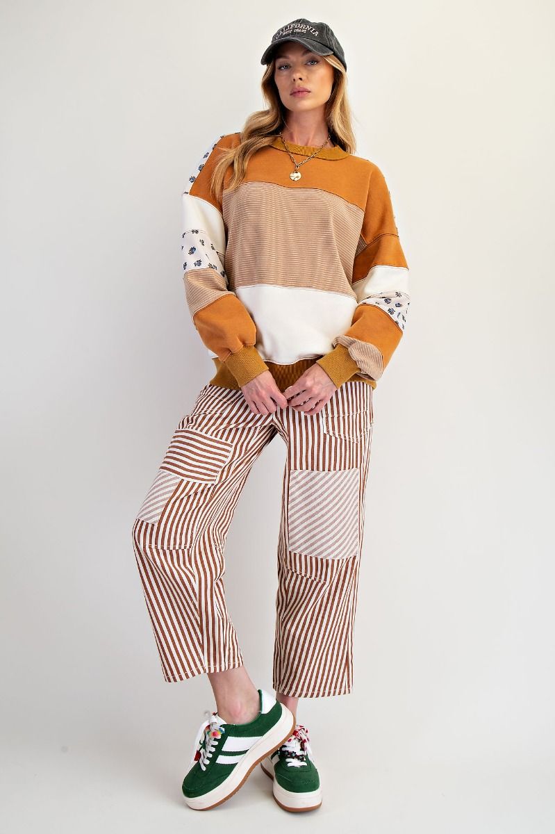 STRIPED WASHED TWILL PANTS