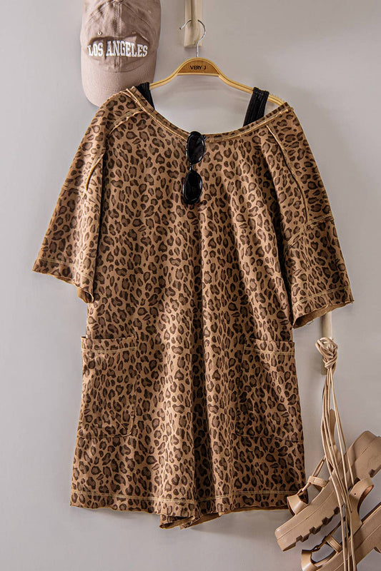 Leopard Printed Knit Comfy Romper
