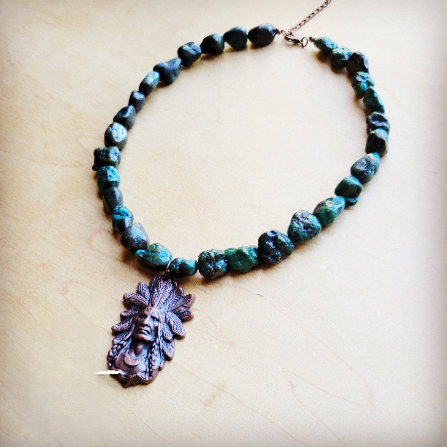 **Natural Turquoise Collar Necklace Indian Head Pendant