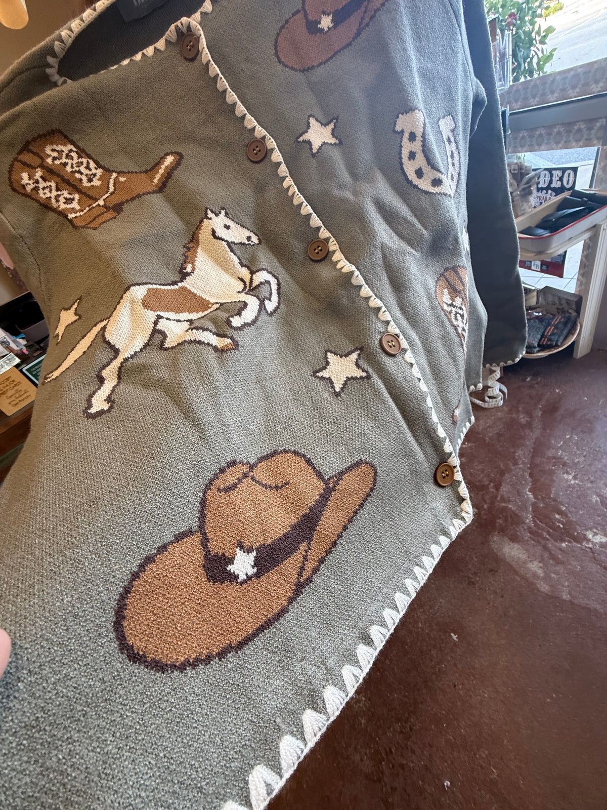 Western Horse & Cowboy
Sweater Cardigan - Sage