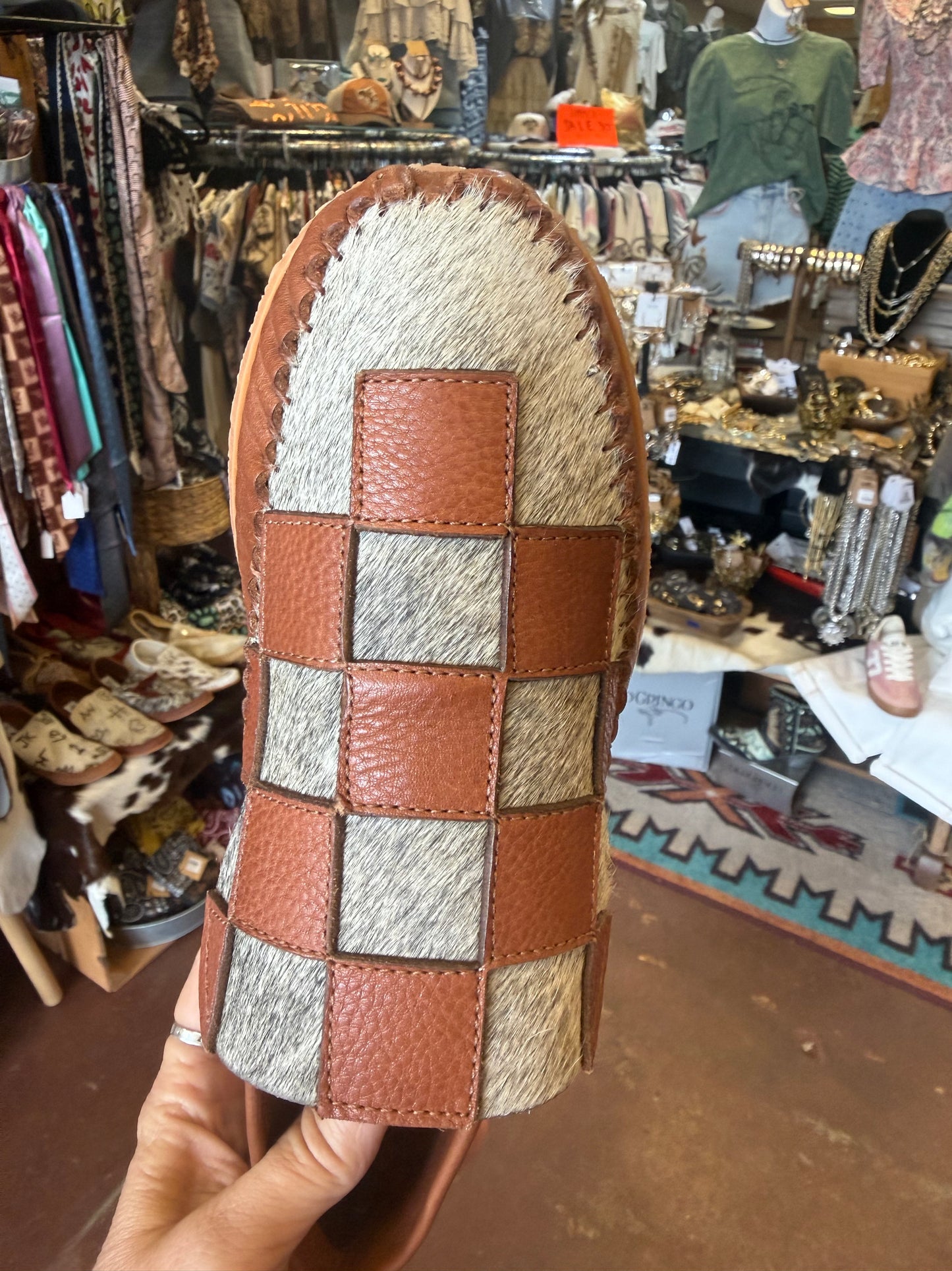 Hair On Hide Checkered Western Loafers / Moccasins