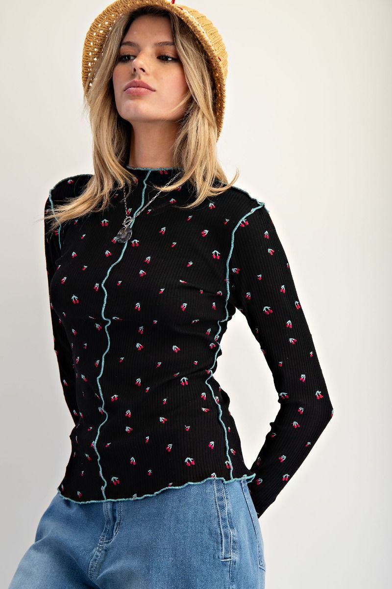 Cherry Embroidered Thermal Top