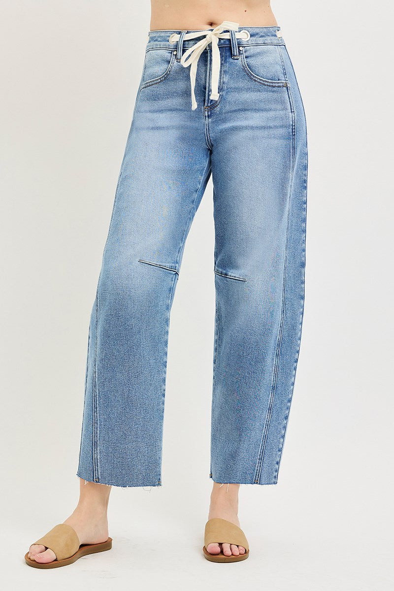 Slouchy Drawstring Barrel Jeans by Risen