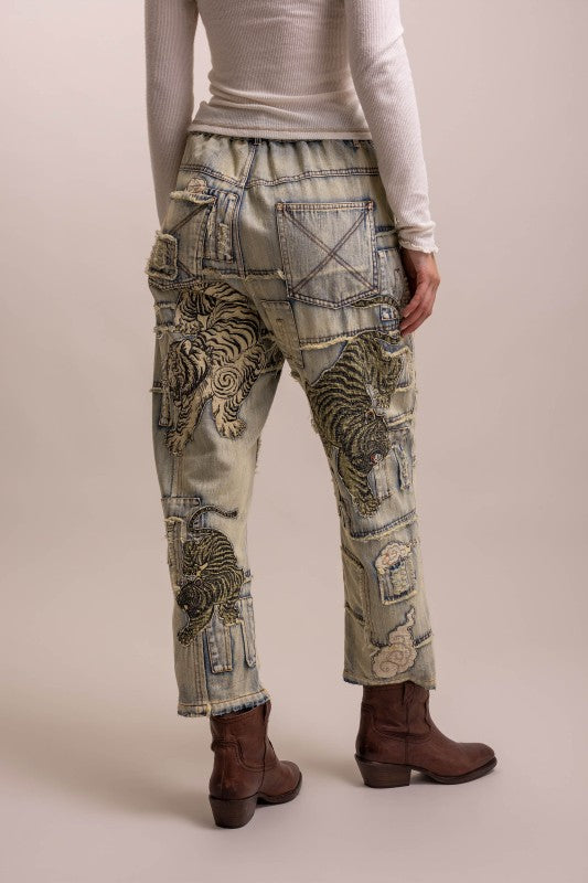 PATCHWORK TIGER DENIM PANTS