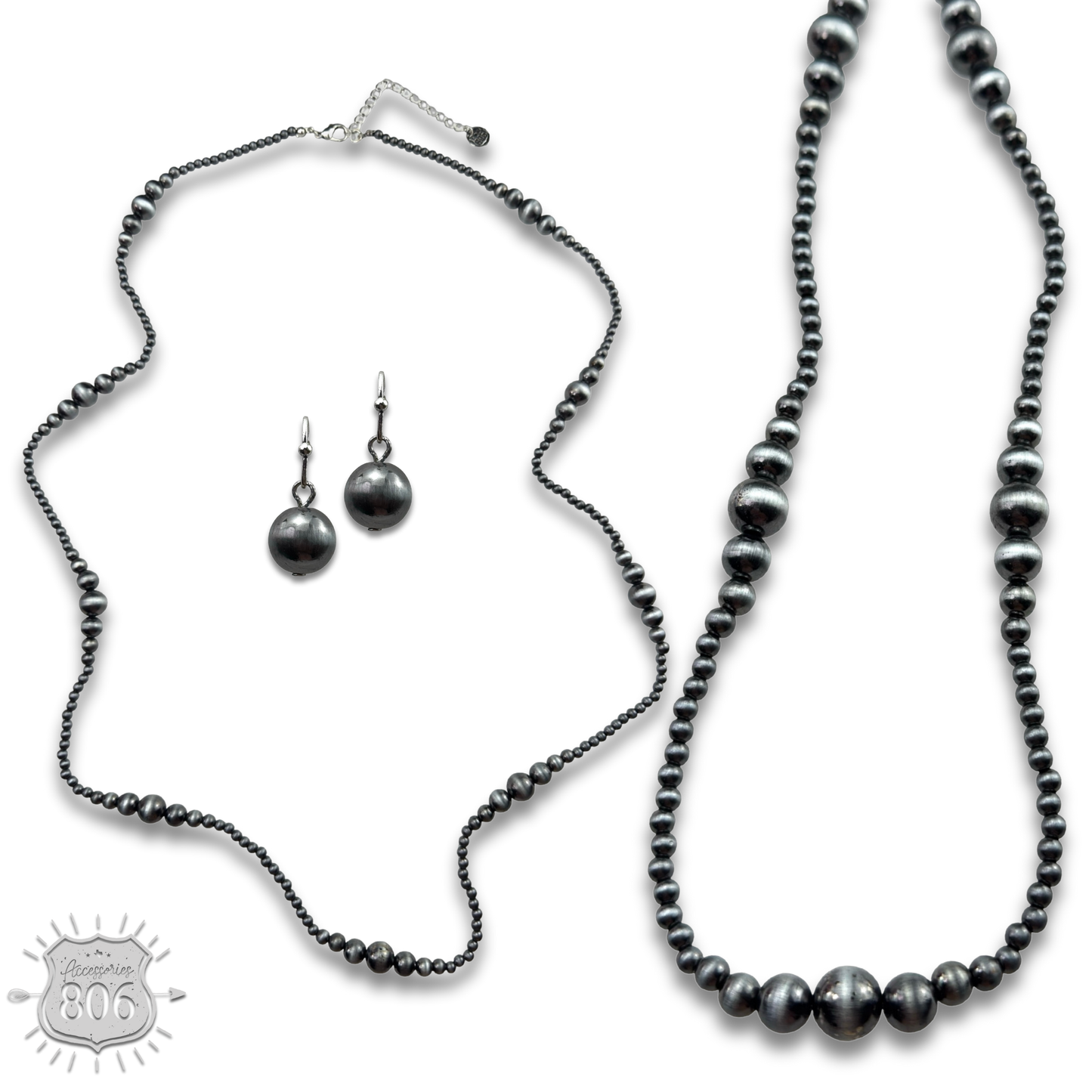 Burnished bead long necklace set