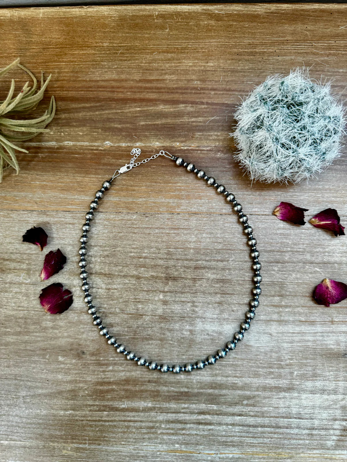 14 inch Choker Alternating Sterling Silver Pearl Necklace