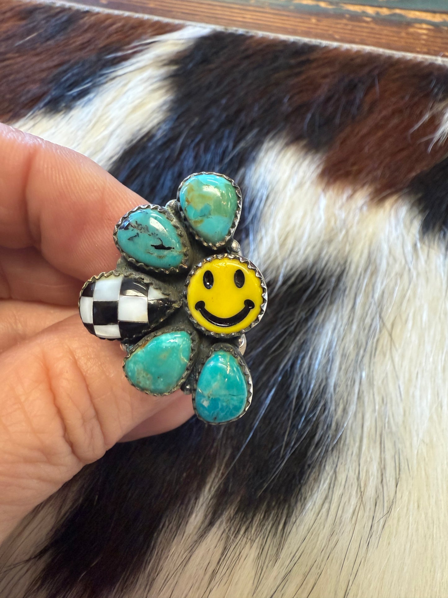 Happy Days Smiley Checkered Stone Rings