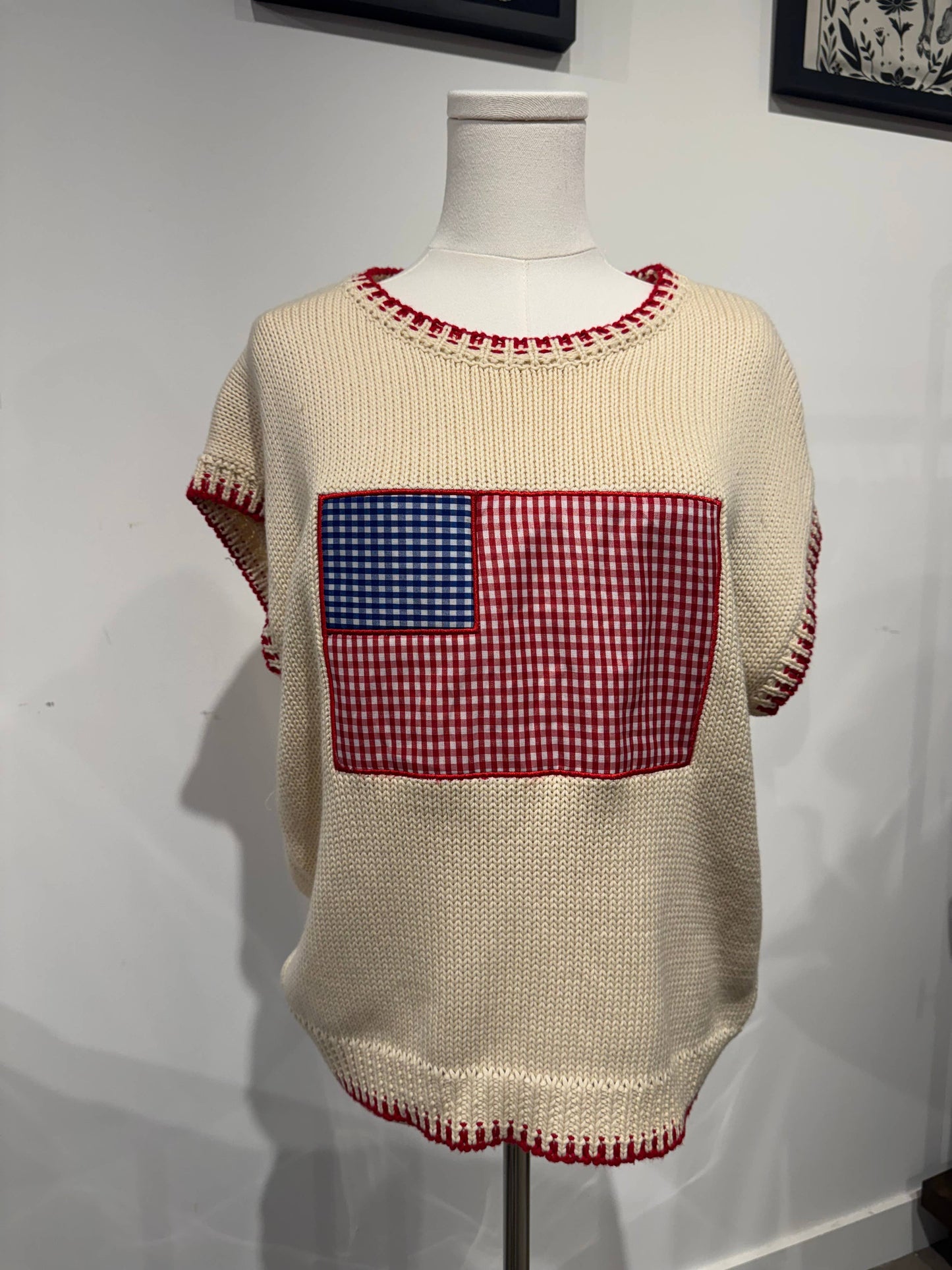 Gingham American Flag Knit Sweater
