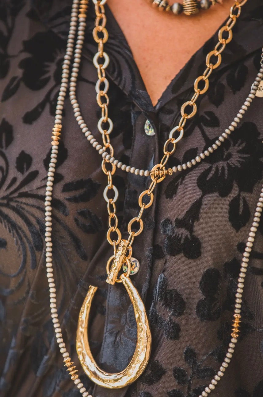 34" Gold Chain Horseshoe Necklace