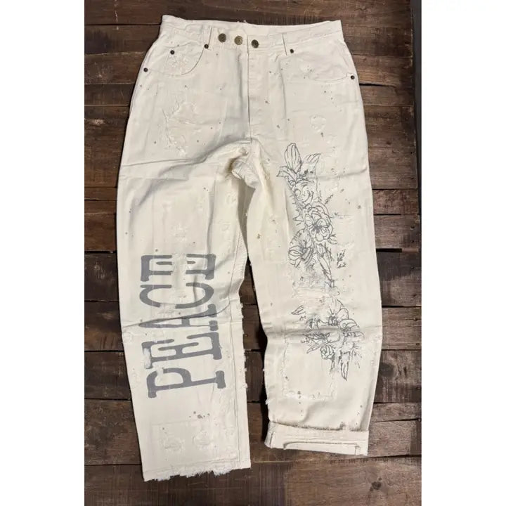 Jaded Gypsy Peace And Love Jeans~Parchment Peace