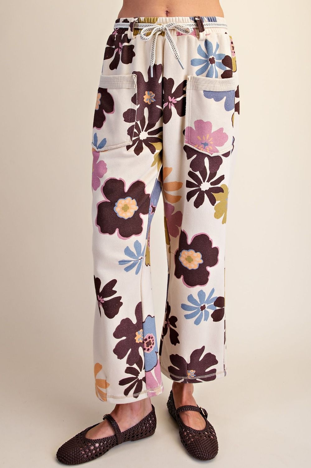 FLORAL PRINT WASHED TERRY PANTS
