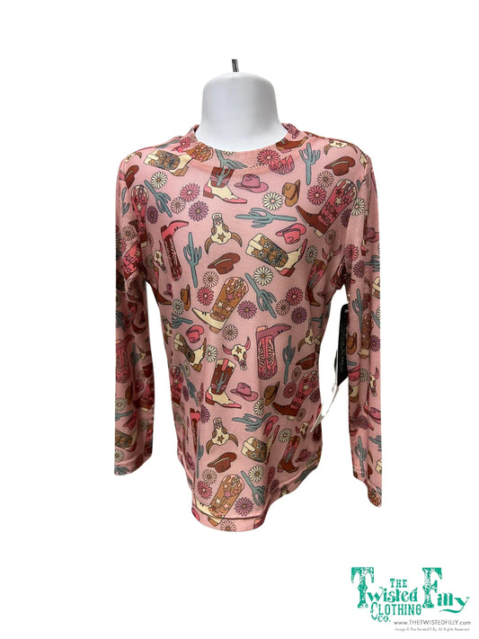 Youth LS Mesh Top - Pink Boot