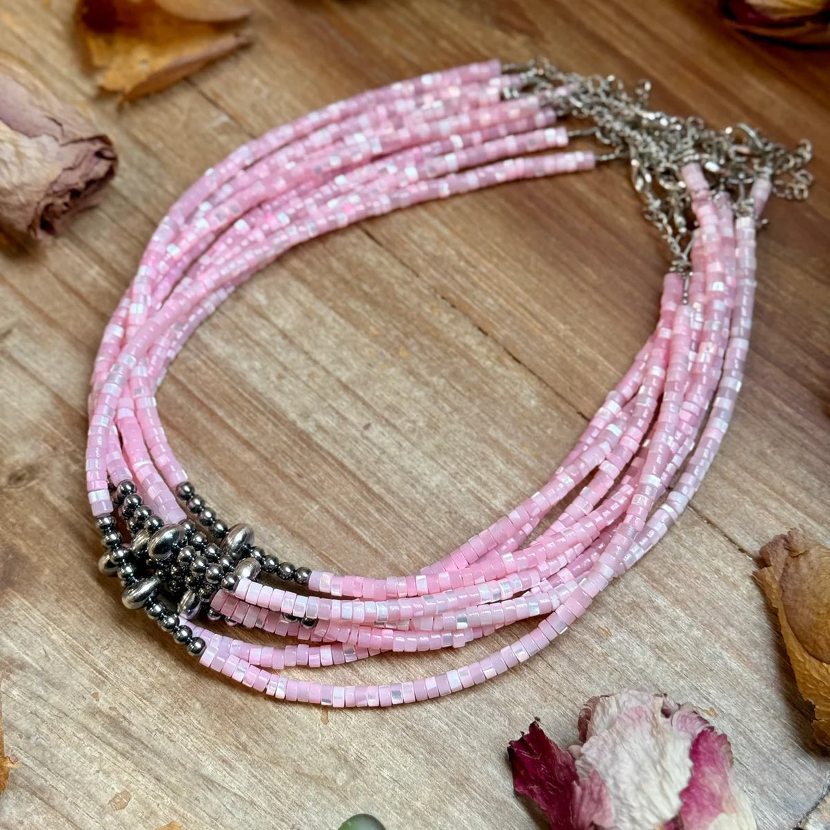 Pink Shell Heishi Necklace - 14"
