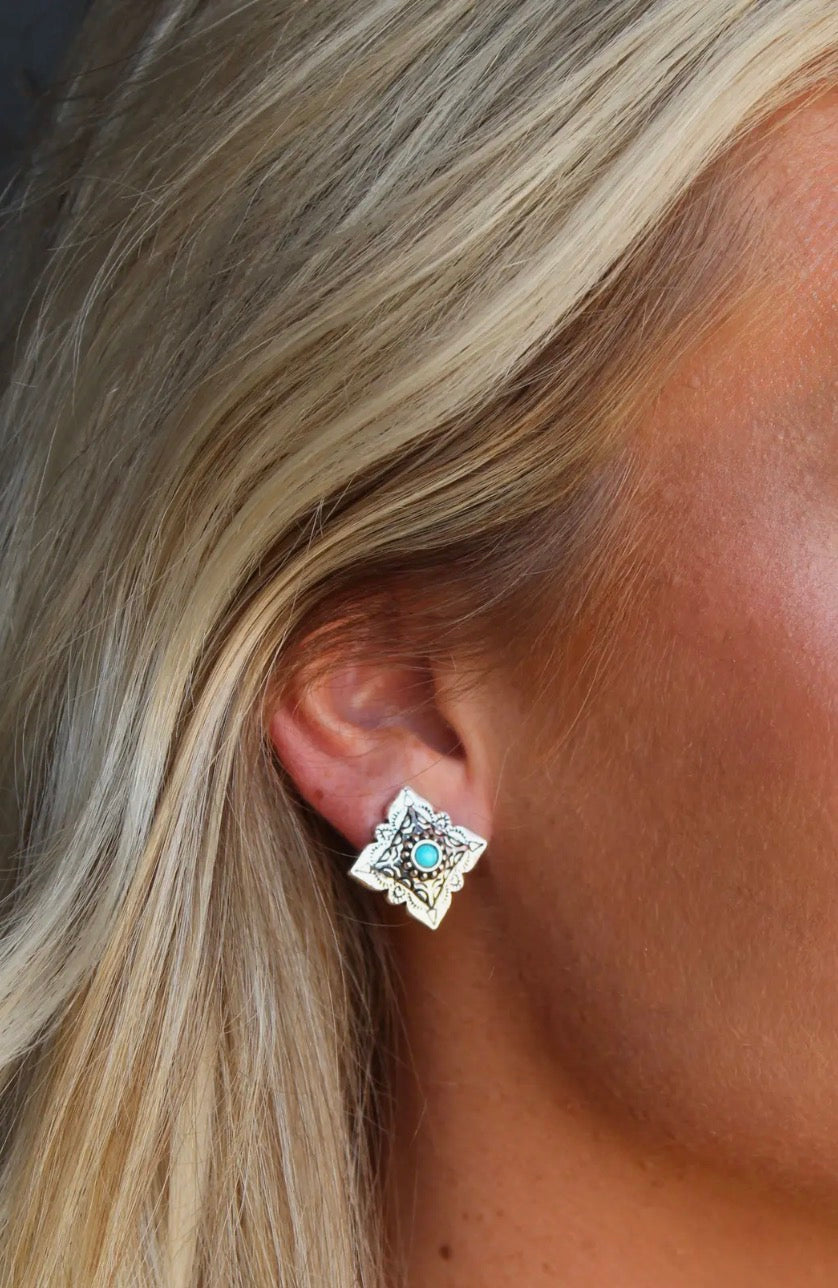 Square Concho Stud Earrings
