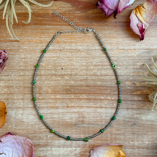 Green Turquoise Glass Seed Bead
Necklace - 14 Inch