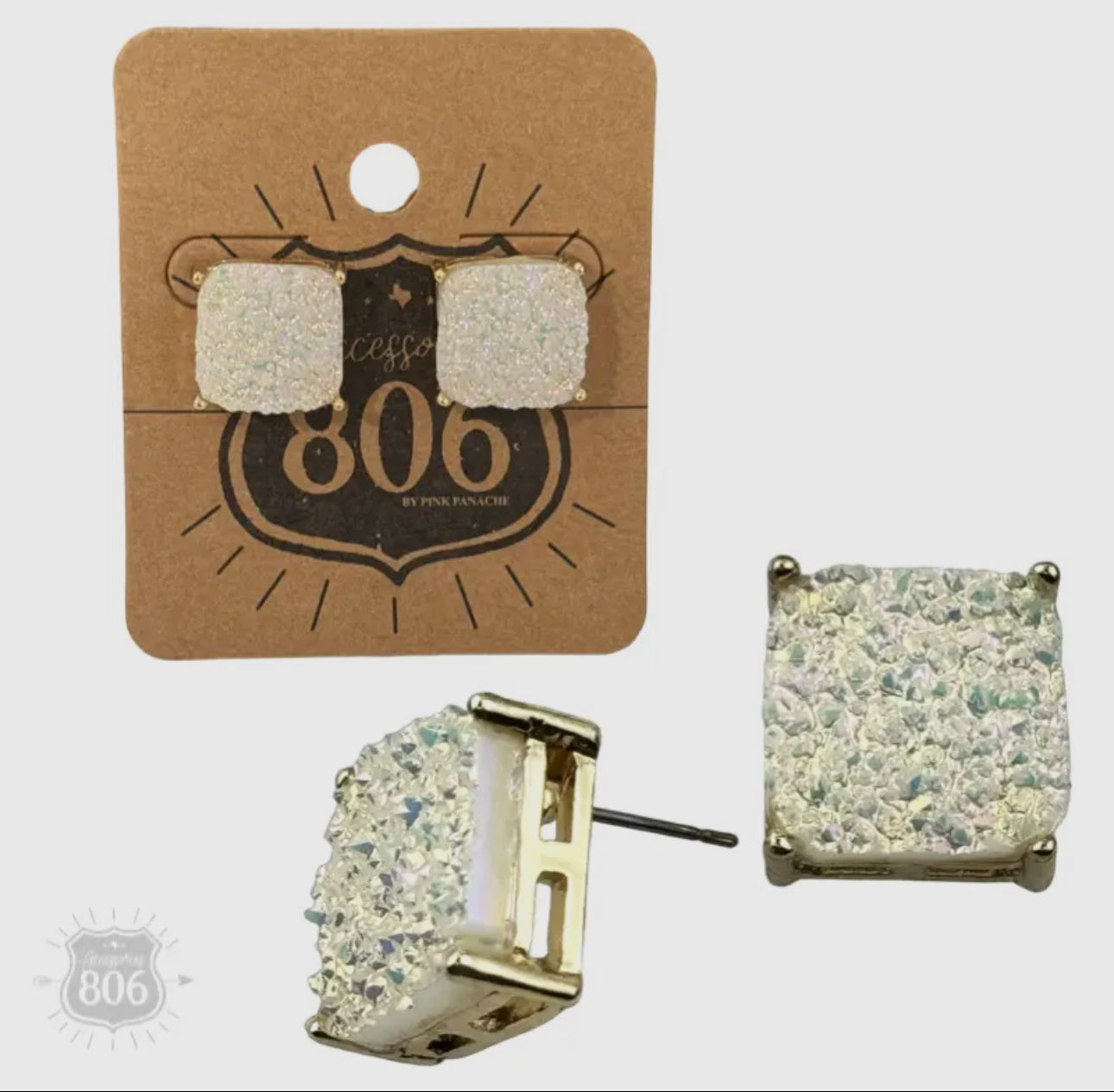 Square Iridescent Druzy Post Earring