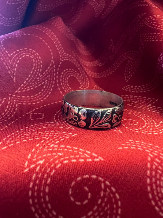 Floral Engraved Sterling Silver Ring