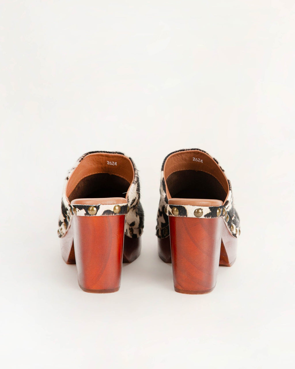 CARLOTTA TRAIL CLOGS BLACK AND WHITE COWHIDE