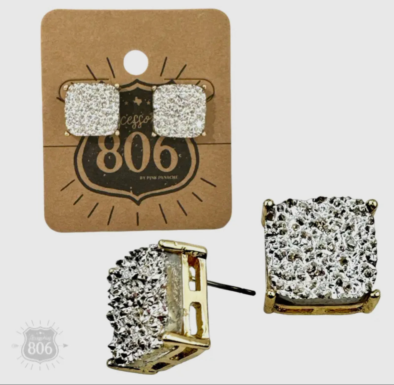 Square Iridescent Druzy Post Earring