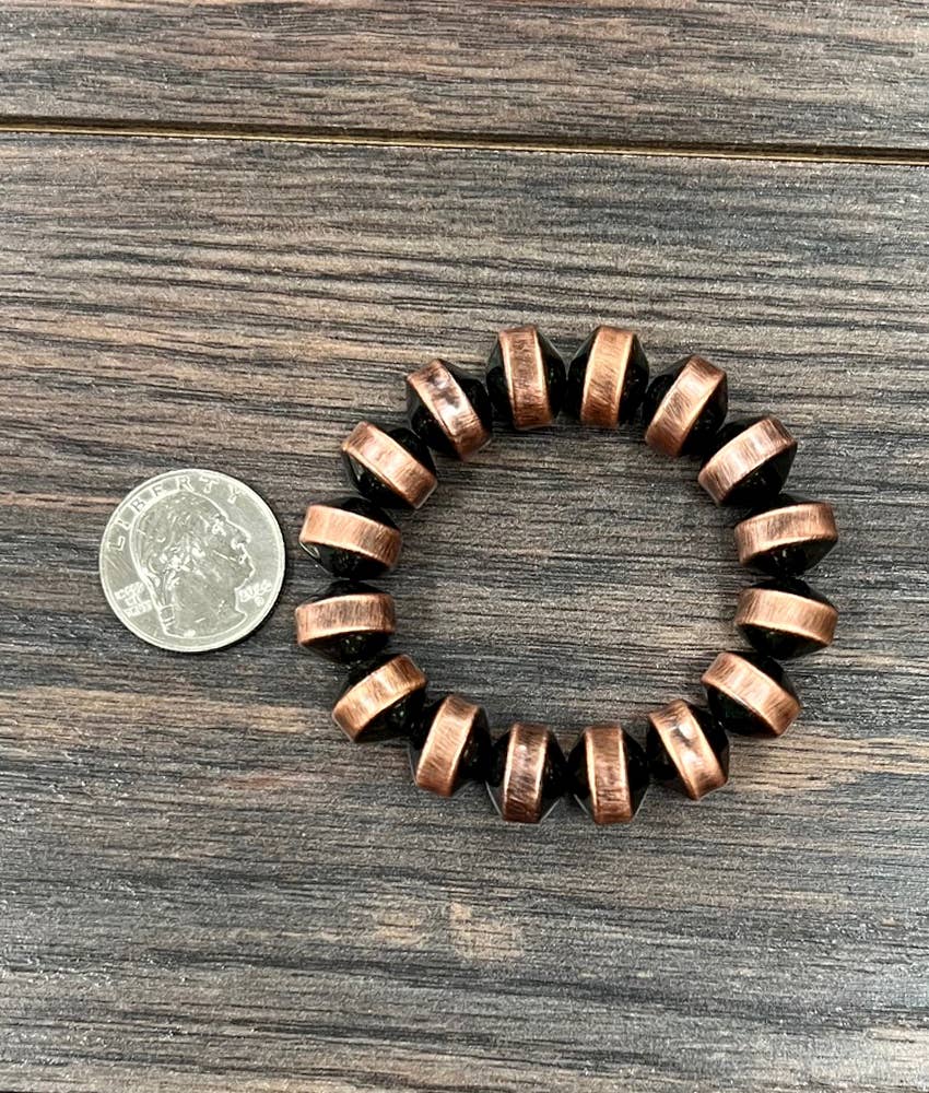 711618, Handmade 12mm Copper Navajo Bead Stretch Bracelet