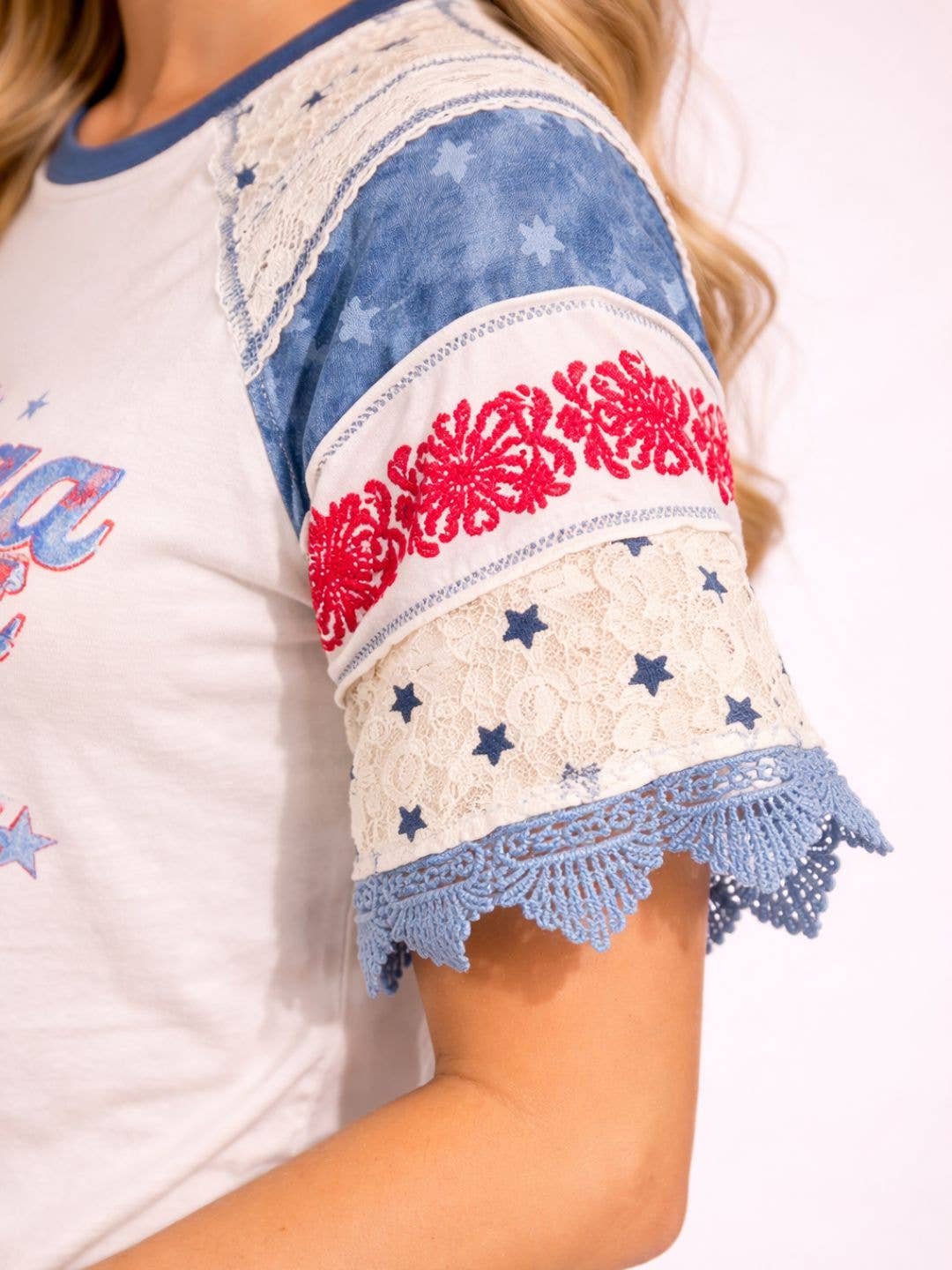 America Eagle Casual T-Shirt with Jewel Embellished