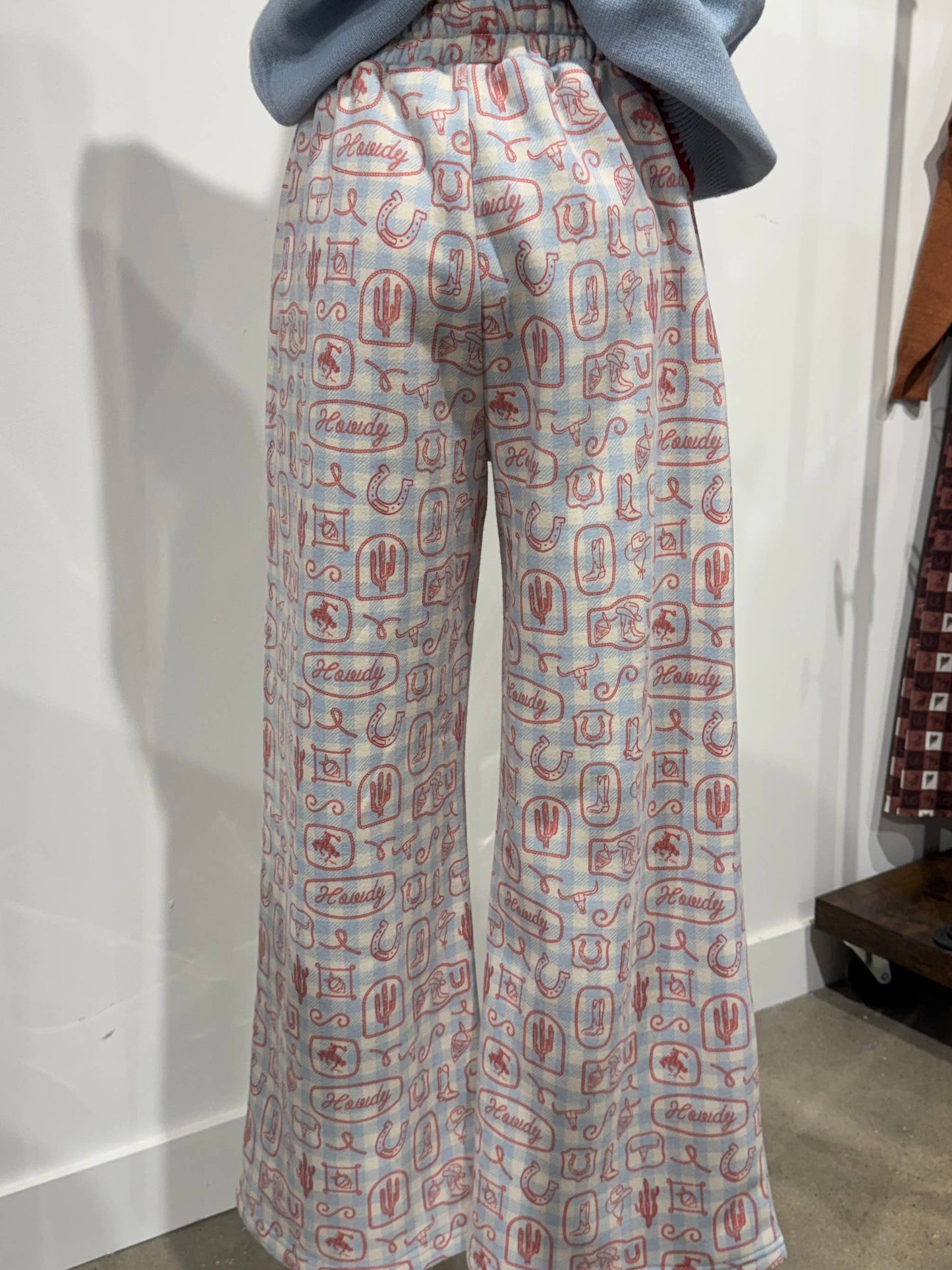 Fleece crop lounge pant with western gingham print