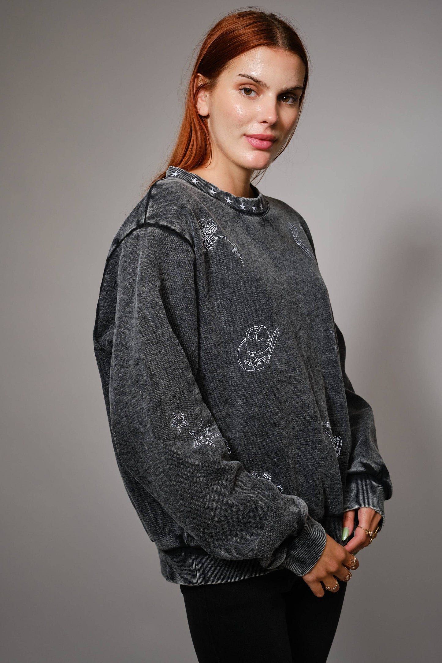 Mineral Wash Western Embroidered Sweatshirt