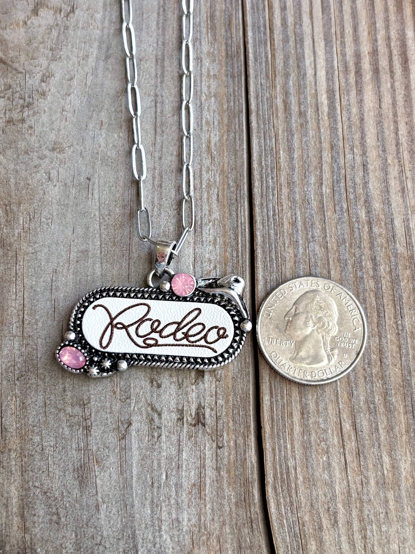 Western RODEO Print Stone Pendant Chain Necklace