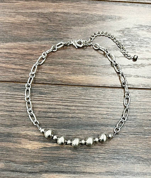 Handmade Silver Navajo Bead Necklace