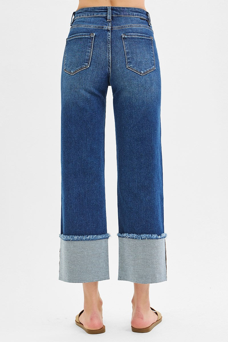 Risen Mid Rise Wide Cuffed Jeans