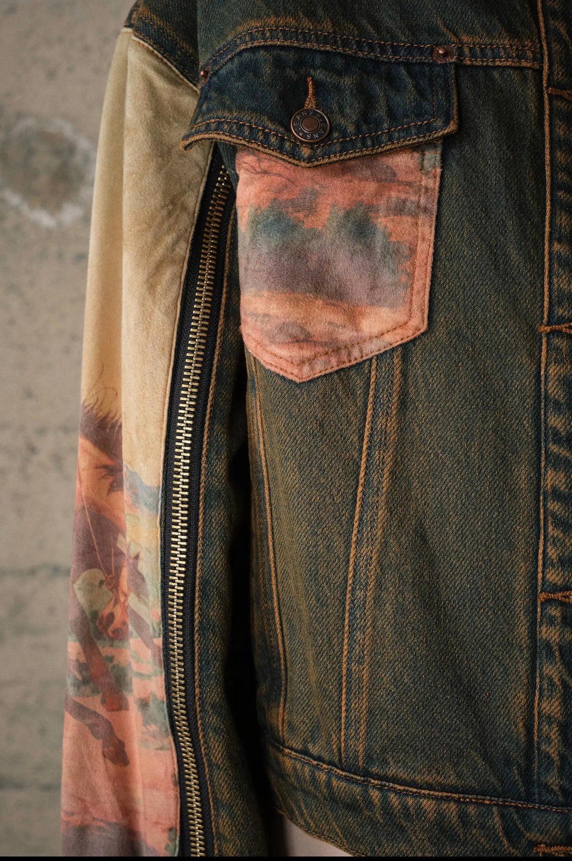 Western Print Mix Denim Jacket