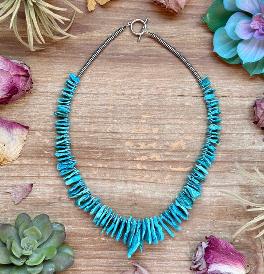 Blue Turquoise & Silver Hematite Necklace 18in