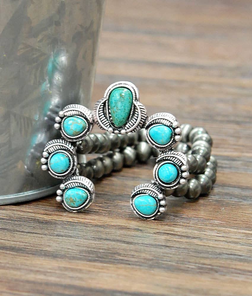 710723, Handmade Squash Blossom Turquoise Stretch Bracelet