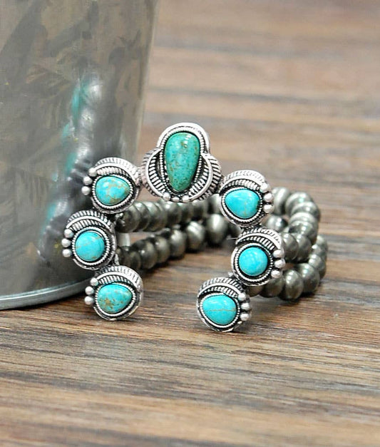 710723, Handmade Squash Blossom Turquoise Stretch Bracelet