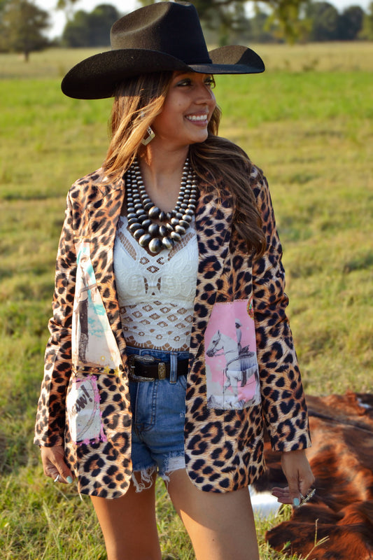 Retro Pop Western Wild West Leopard Blazer