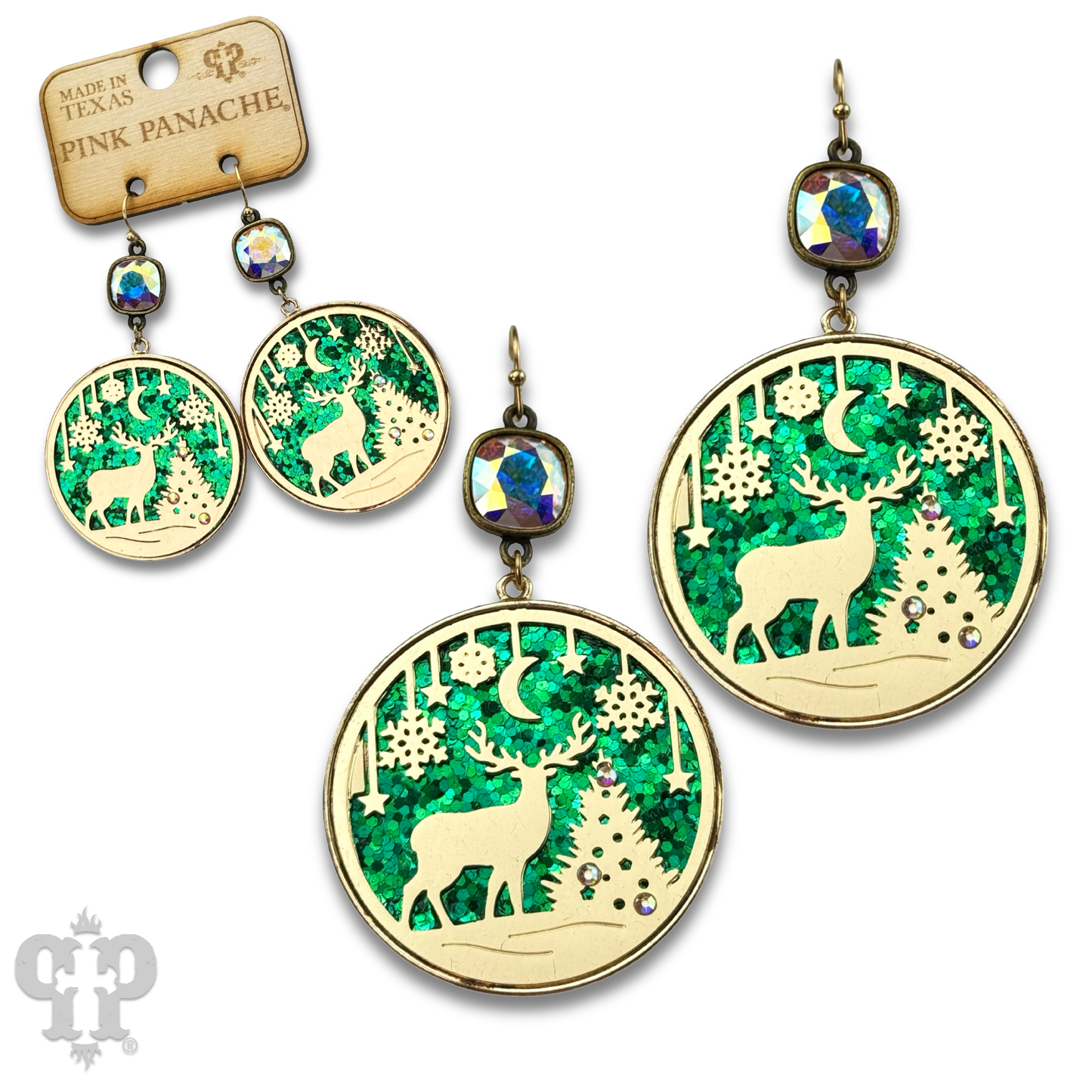 Laser Christmas scene with Austrian crystal earring