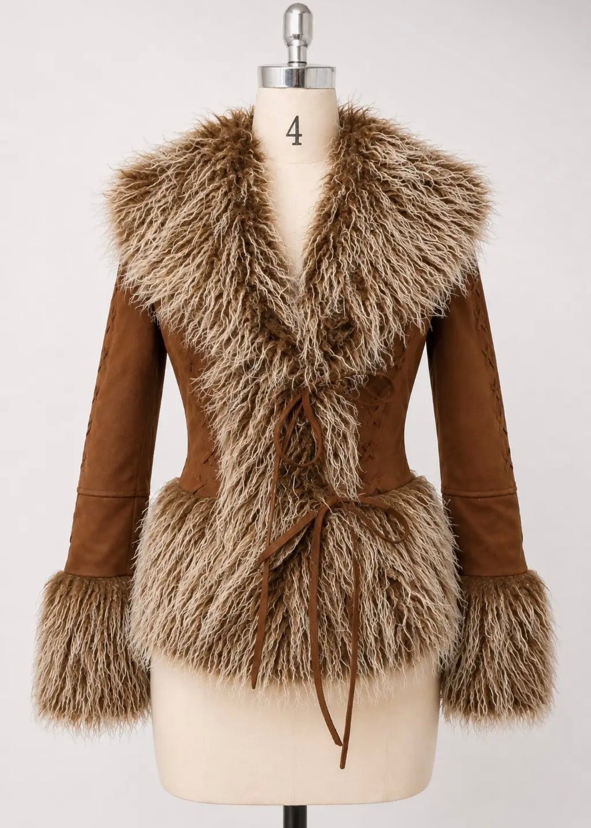 Western Faux Fur Lace-Up Jacket