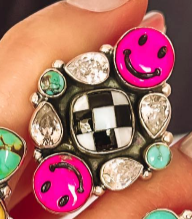 Happy Days Smiley Checkered Stone Rings