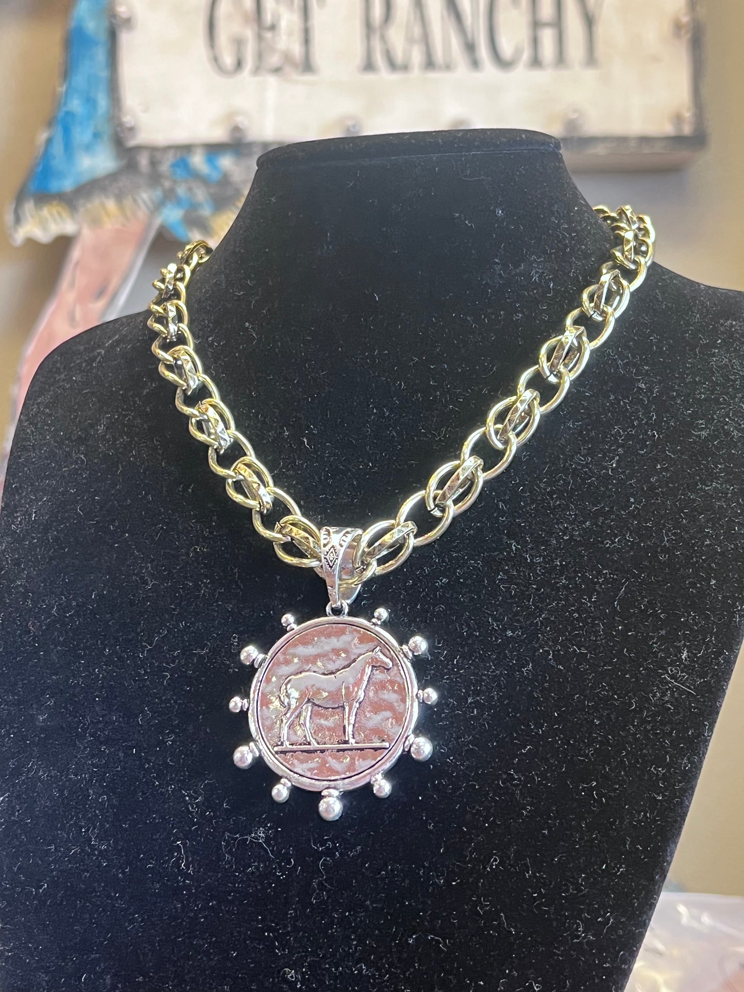 Horse Coin Pendant Necklace