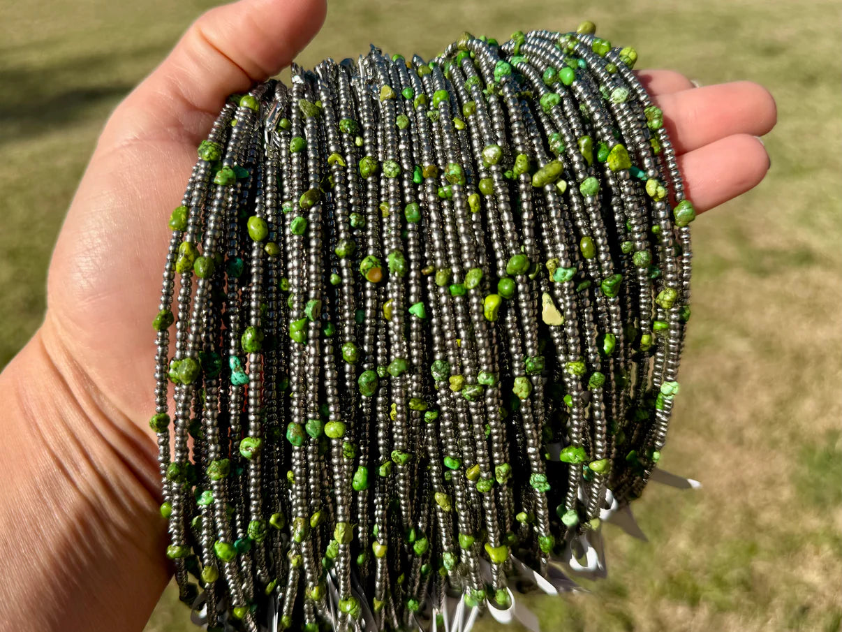 Green Turquoise Glass Seed Bead
Necklace - 14 Inch